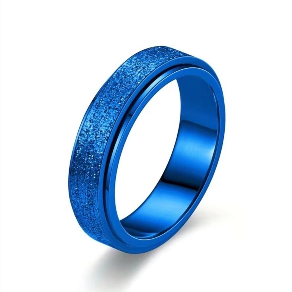 Glitter Pearl Sand Spinner Fidget Ring, Blue, Size 8